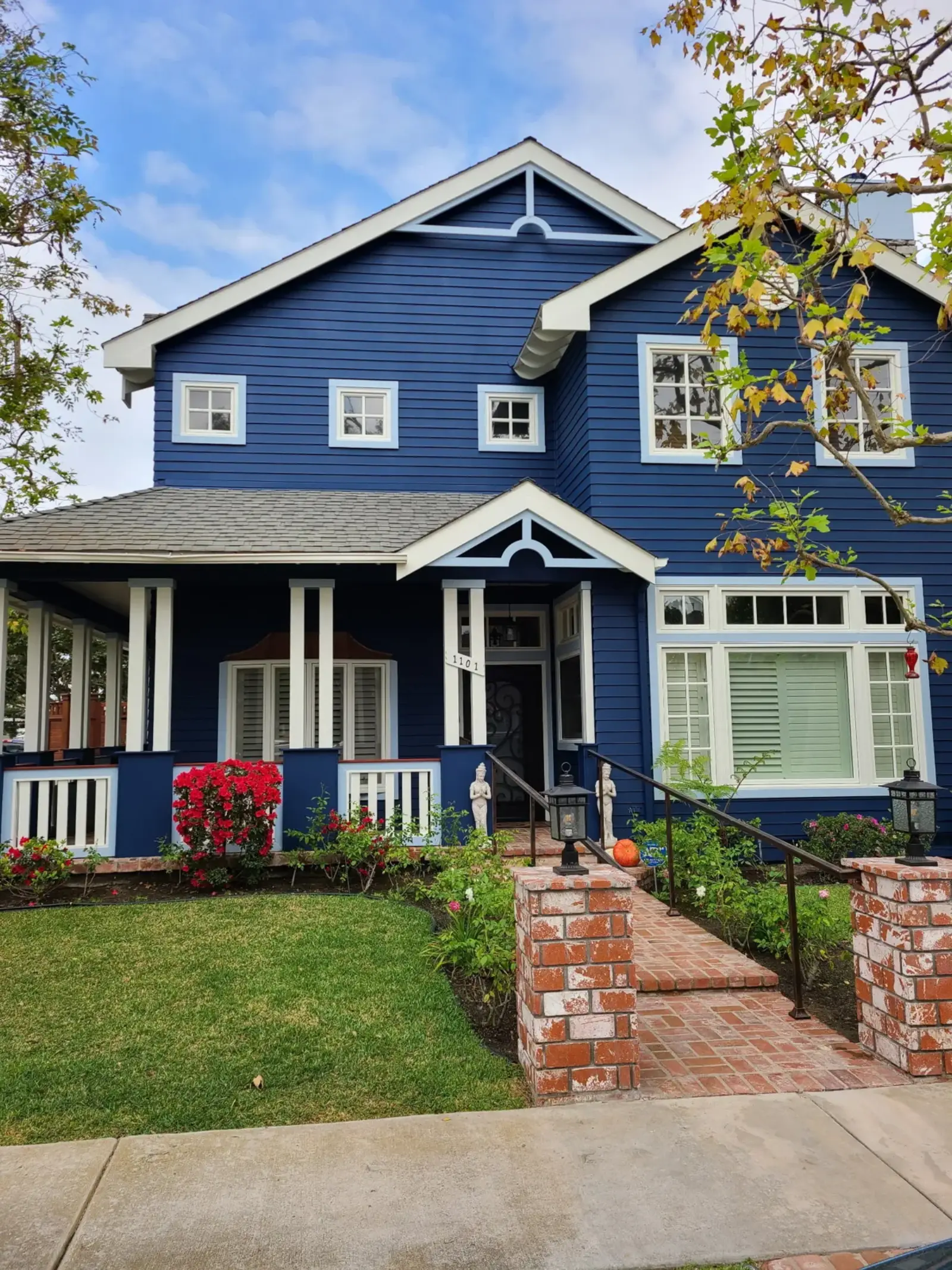 Finished navy blue Craftsman exterior repaint by Sharp's Painting in Orange County